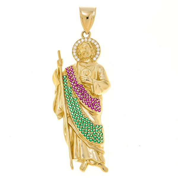 10K GOLD CZ STONES AND GEMSTONES ST. JUDE PENDANT 14.6G