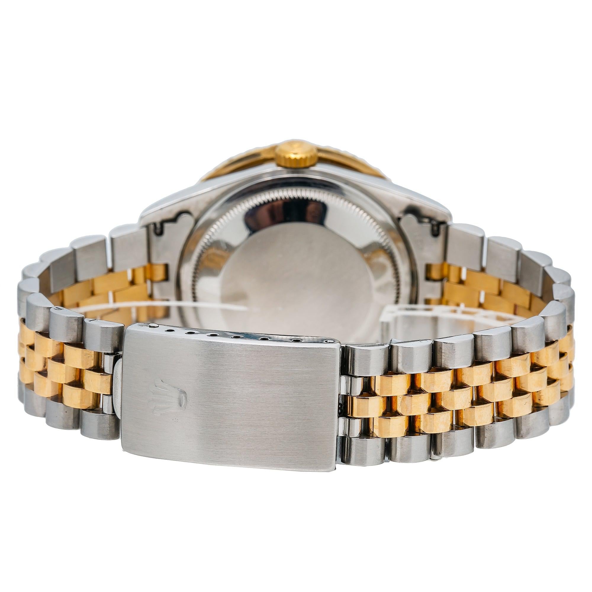 Rolex Datejust 36MM 16013 Diamond Paved Blue Eastern Arabic Dial Diamond Bezel Two Tone Yellow Gold Jubilee Bracelet 4.75ct
