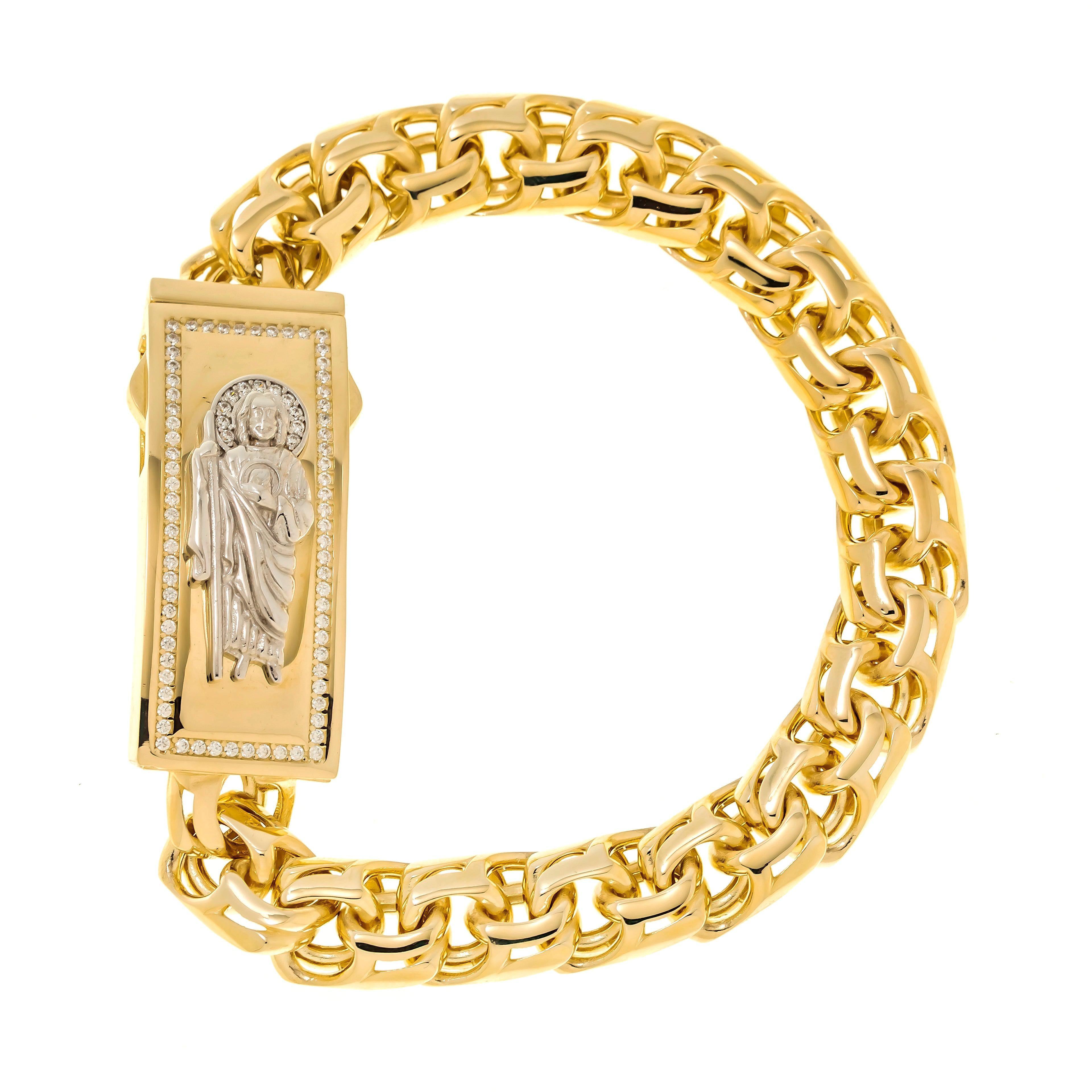 10K GOLD TWO TONE CHINO LINK CHAIN ST JUDE ID BRACELET 37.4G WITH DIAMONDS