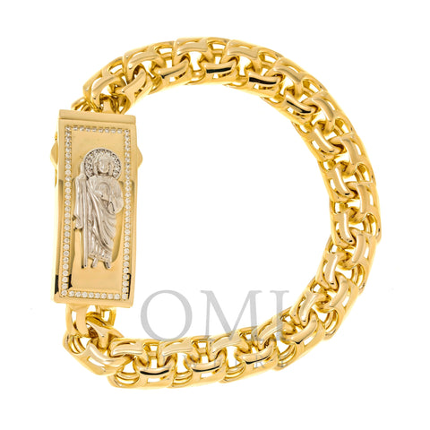 10K GOLD TWO TONE CHINO LINK CHAIN ST JUDE ID BRACELET 37.4G WITH DIAMONDS
