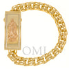 10K GOLD TWO TONE CHINO LINK CHAIN MOTHER MARY ID BRACELET 31.0G WITH DIAMONDS