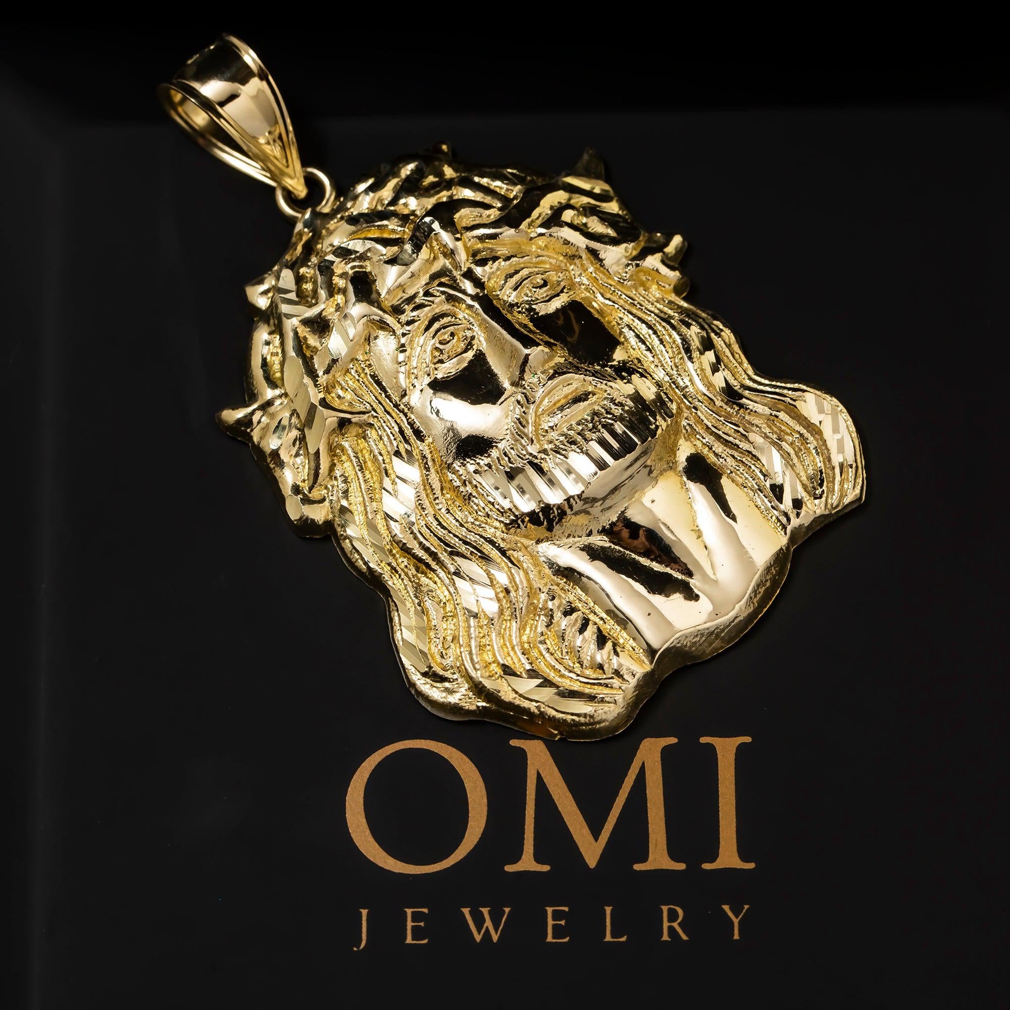 10K GOLD JESUS HEAD WITH CROWN OF THORNS PENDANT 14.9G