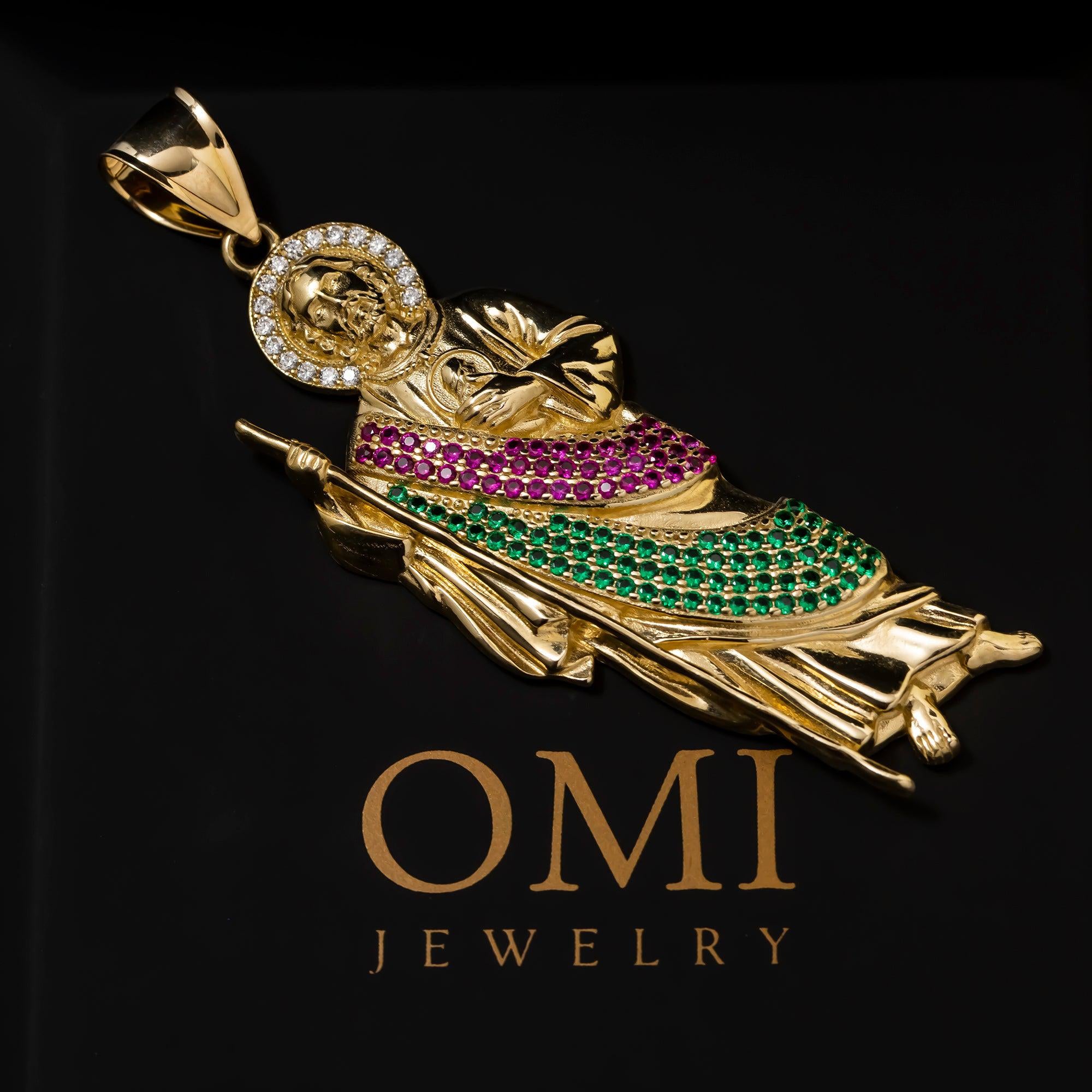 10K GOLD CZ STONES AND GEMSTONES ST. JUDE PENDANT 14.6G