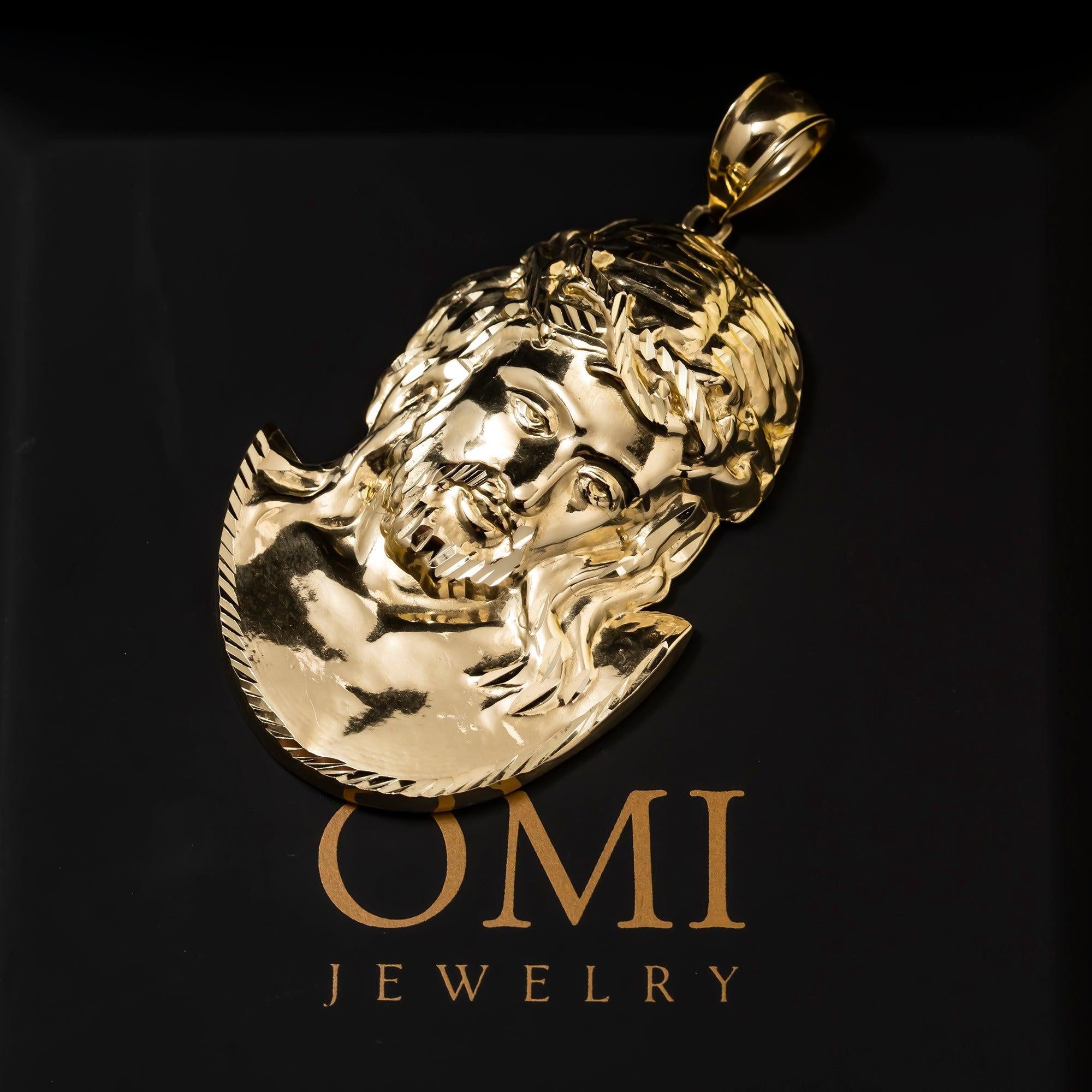 10K GOLD JESUS HEAD WITH CROWN OF THORNS PENDANT 10.4G