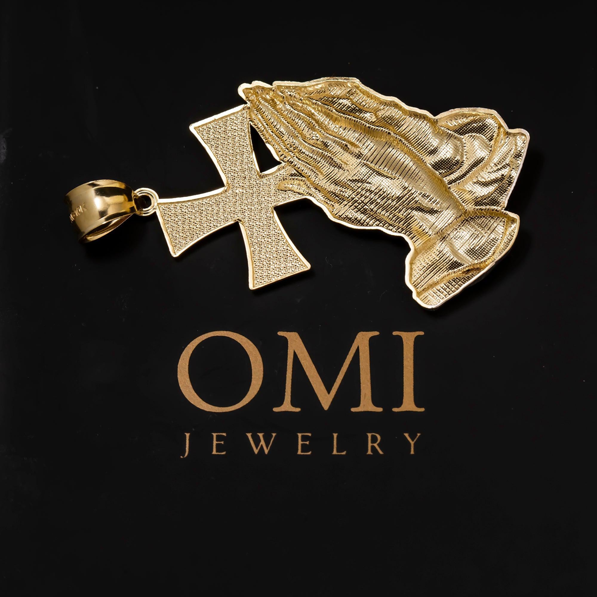 10K GOLD TWO TONE PRAYING HANDS WITH CROSS PENDANT 5.5G