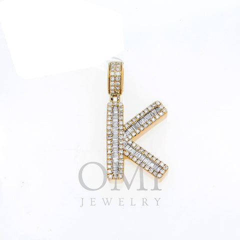 10K GOLD BAGUETTE AND ROUND DIAMOND INITIAL K PENDANT 1.50 CT