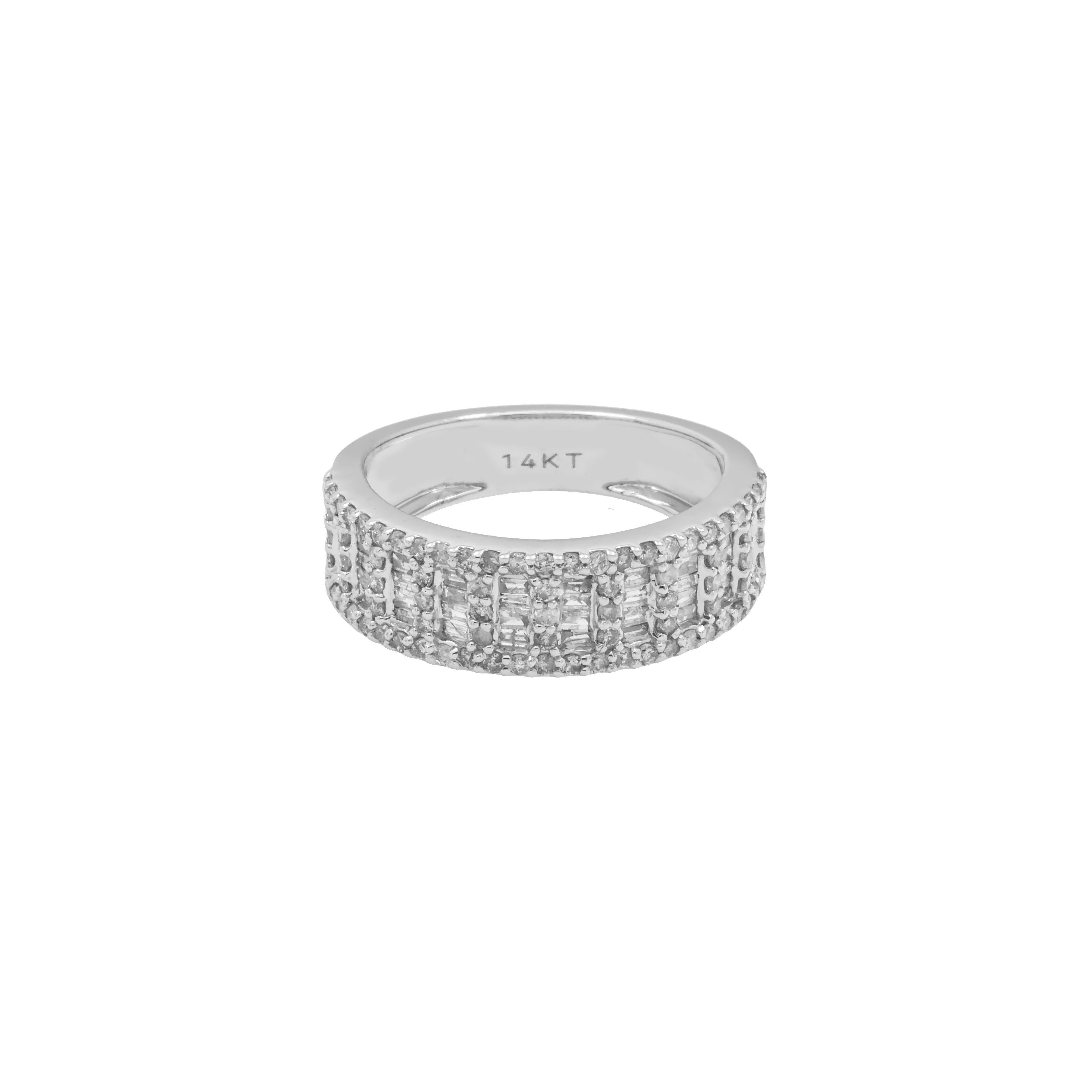 14K GOLD ROUND AND BAGUETTE DIAMOND HALF ETERNITY BAND RING 1.02 CT