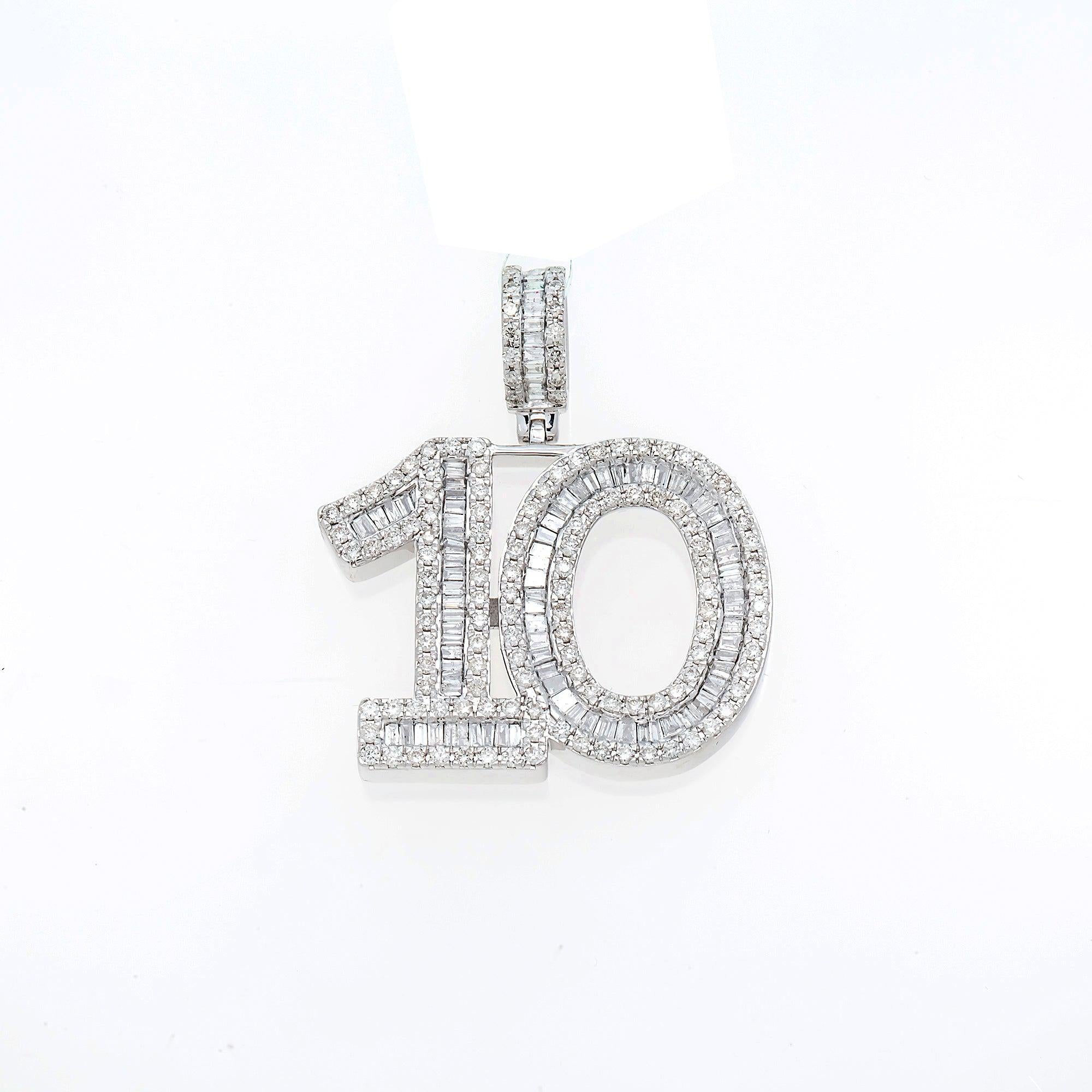 10K GOLD BAGUETTE AND ROUND DIAMOND NUMBER 10 PENDANT 0.69 CT