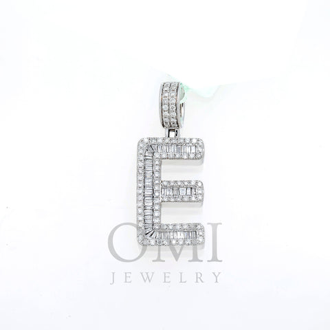 10K GOLD BAGUETTE AND ROUND DIAMOND INITIAL E PENDANT 1.50 CT