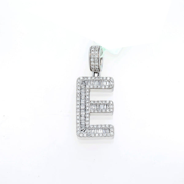 10K GOLD BAGUETTE AND ROUND DIAMOND INITIAL E PENDANT 1.50 CT