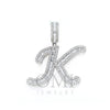 10K GOLD BAGUETTE AND ROUND DIAMOND INITIAL K PENDANT 0.50 CT