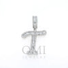 10K GOLD BAGUETTE AND ROUND DIAMOND INITIAL T PENDANT 0.50 CT