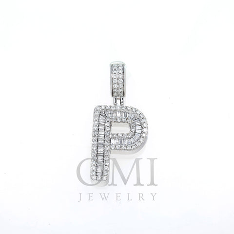 10K GOLD BAGUETTE AND ROUND DIAMOND INITIAL P PENDANT 1.50 CT