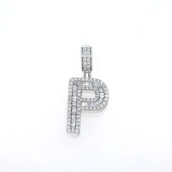 10K GOLD BAGUETTE AND ROUND DIAMOND INITIAL P PENDANT 1.50 CT