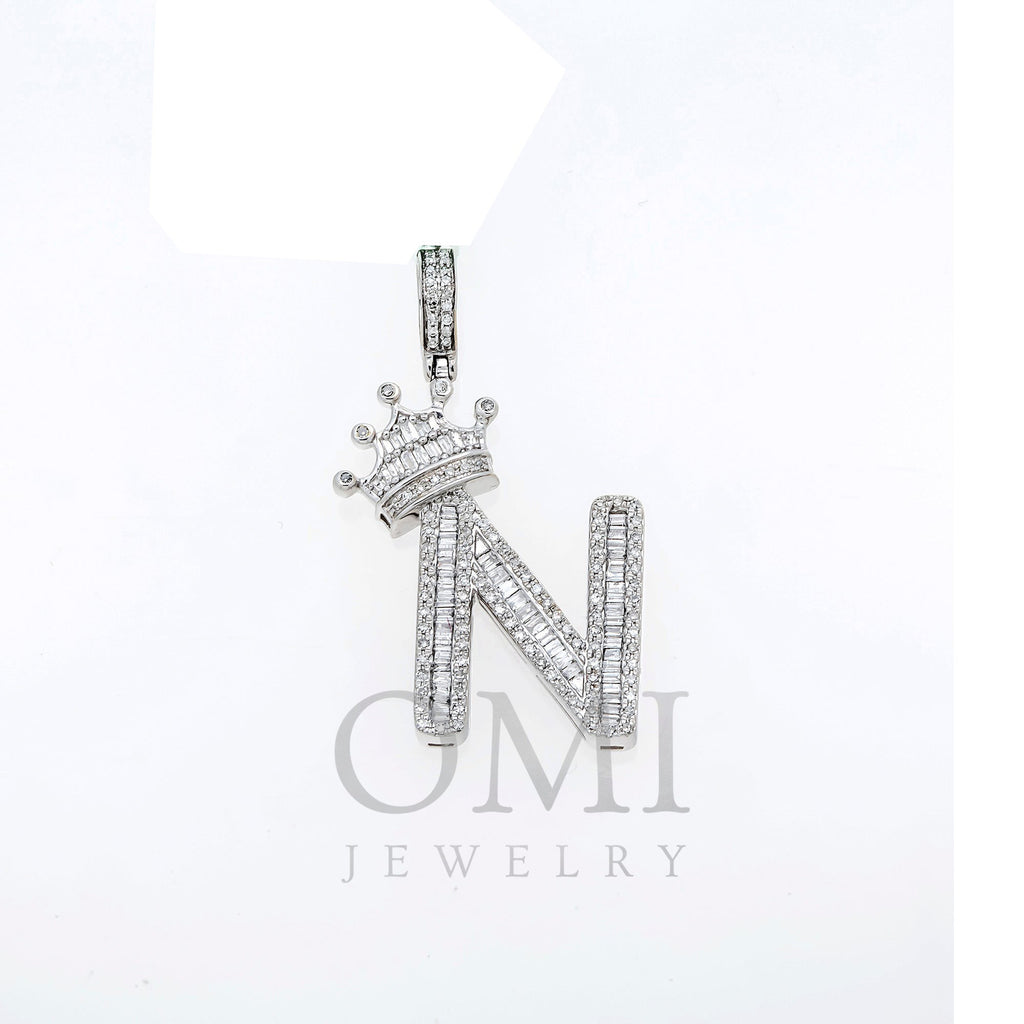 10K GOLD BAGUETTE DIAMOND INITIAL N WITH CROWN PENDANT 0.69 CT