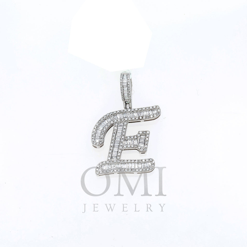 10K GOLD BAGUETTE AND ROUND DIAMOND INITIAL E PENDANT 0.50 CT