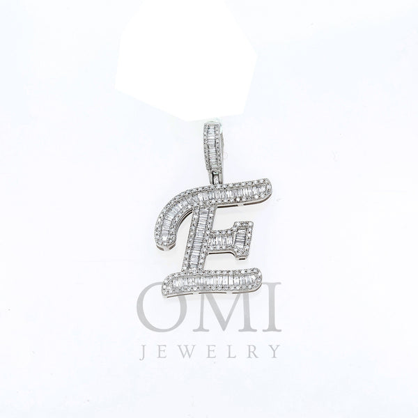 10K GOLD BAGUETTE AND ROUND DIAMOND INITIAL E PENDANT 0.50 CT