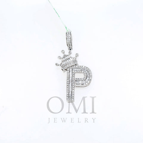 10K GOLD BAGUETTE DIAMOND INITIAL P WITH CROWN PENDANT 0.69 CT