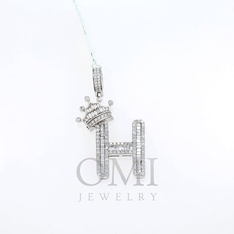 10K GOLD BAGUETTE DIAMOND INITIAL H WITH CROWN PENDANT 0.69 CT