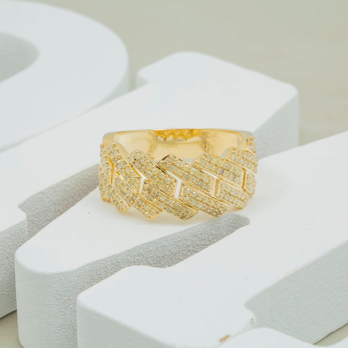 10K GOLD ROUND DIAMOND CUBAN LINK RING 1.05 CT