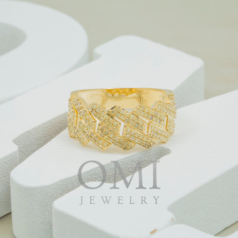 10K YELLOW GOLD ROUND DIAMOND CUBAN LINK RING 1.05 CT