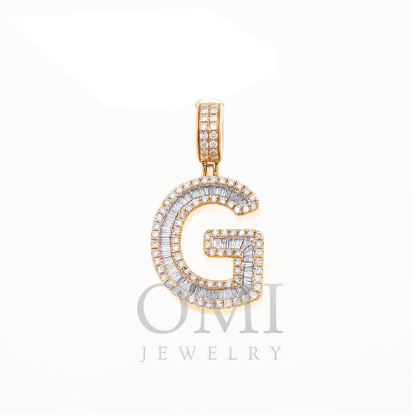 10K GOLD BAGUETTE AND ROUND DIAMOND INITIAL G PENDANT 1.50 CT