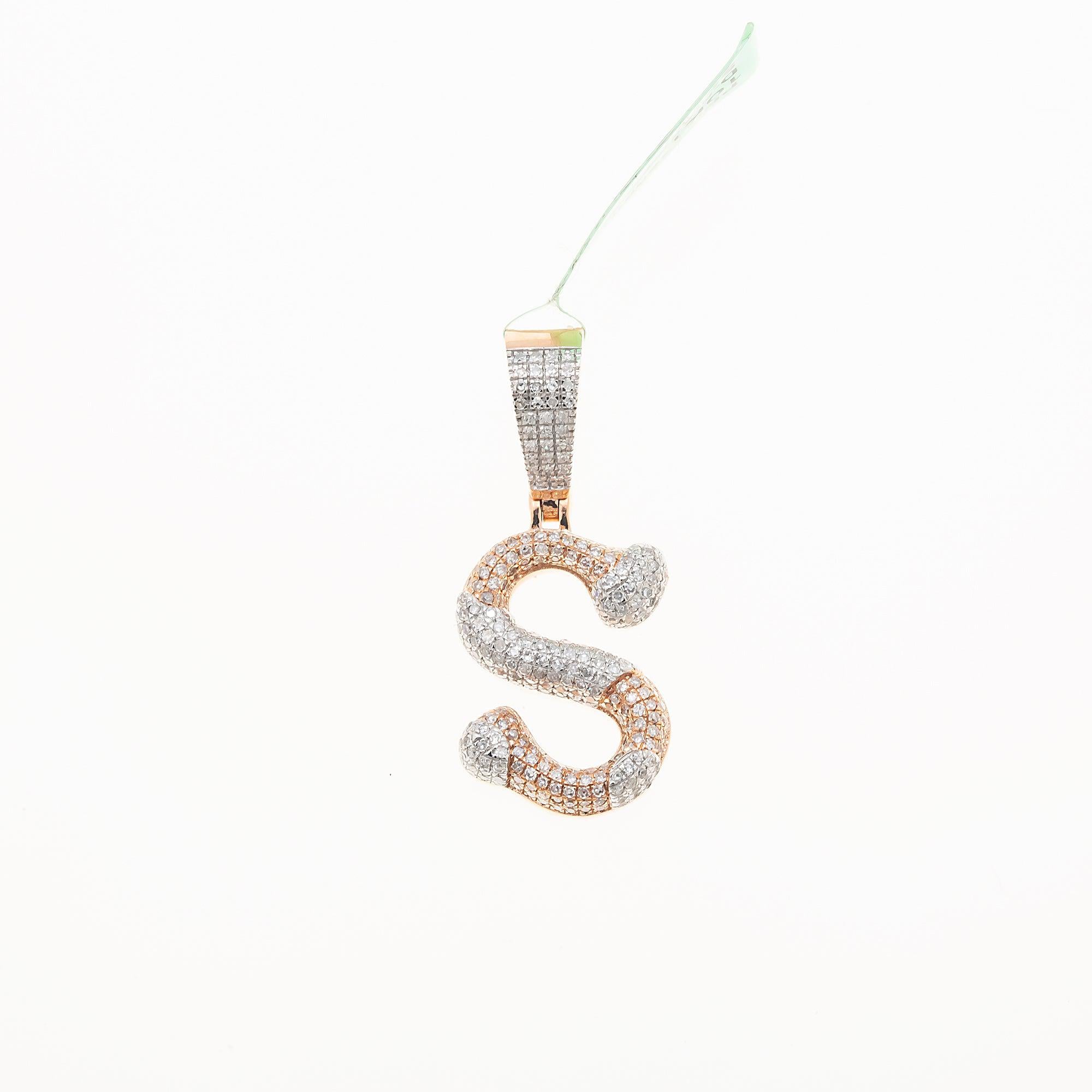 10K GOLD ROUND DIAMOND TWO TONE INITIAL S PENDANT 0.95 CT