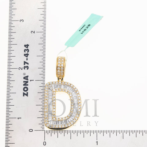 10K GOLD BAGUETTE AND ROUND DIAMOND INITIAL D PENDANT 1.50 CT