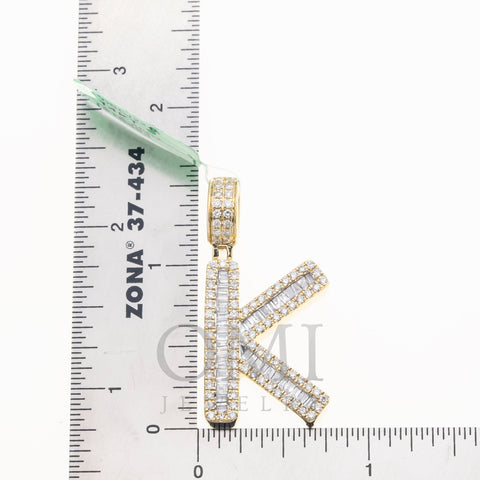 10K GOLD BAGUETTE AND ROUND DIAMOND INITIAL K PENDANT 1.50 CT