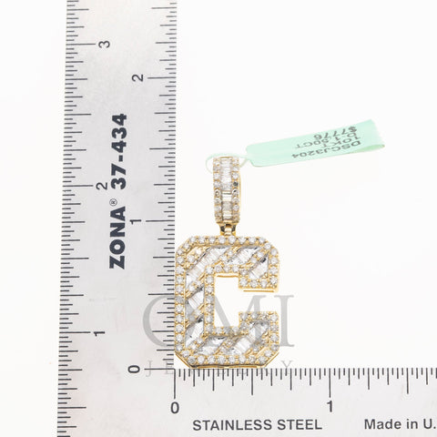 10K GOLD BAGUETTE AND ROUND DIAMOND INITIAL C PENDANT 1.50 CT