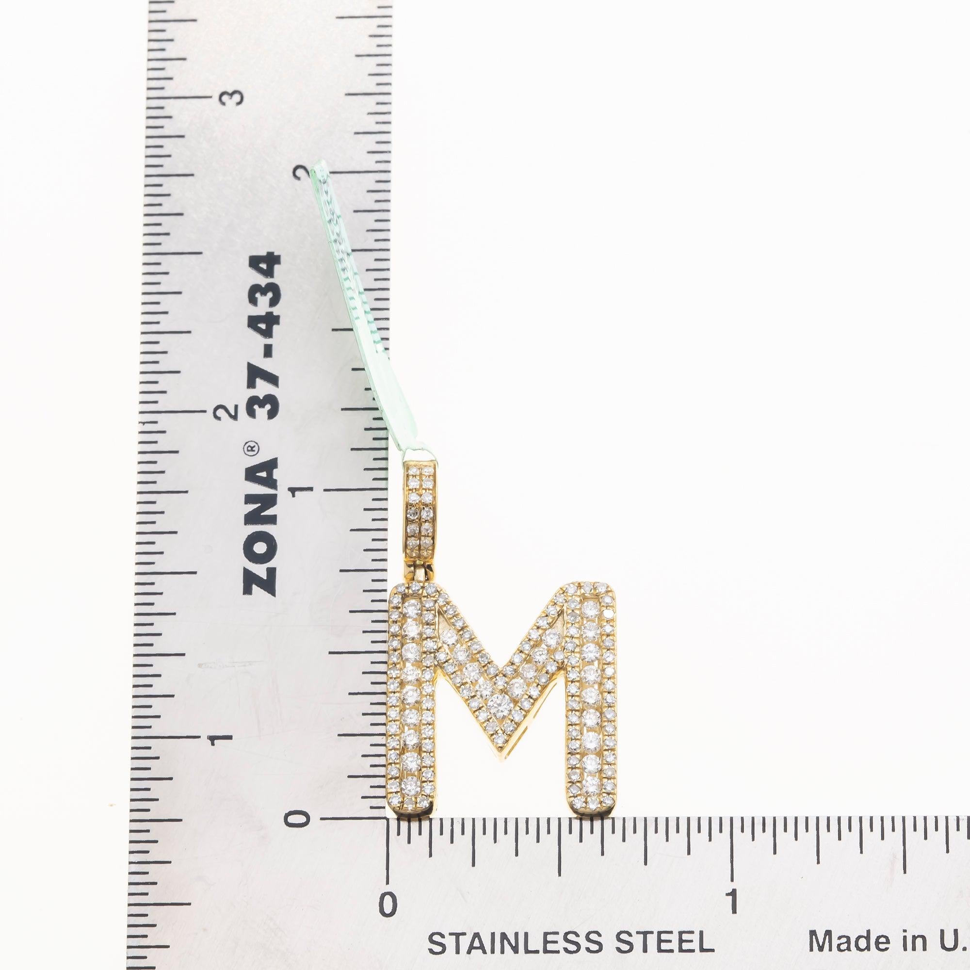 10K GOLD BAGUETTE AND ROUND DIAMOND INITIAL M PENDANT 1.50 CT