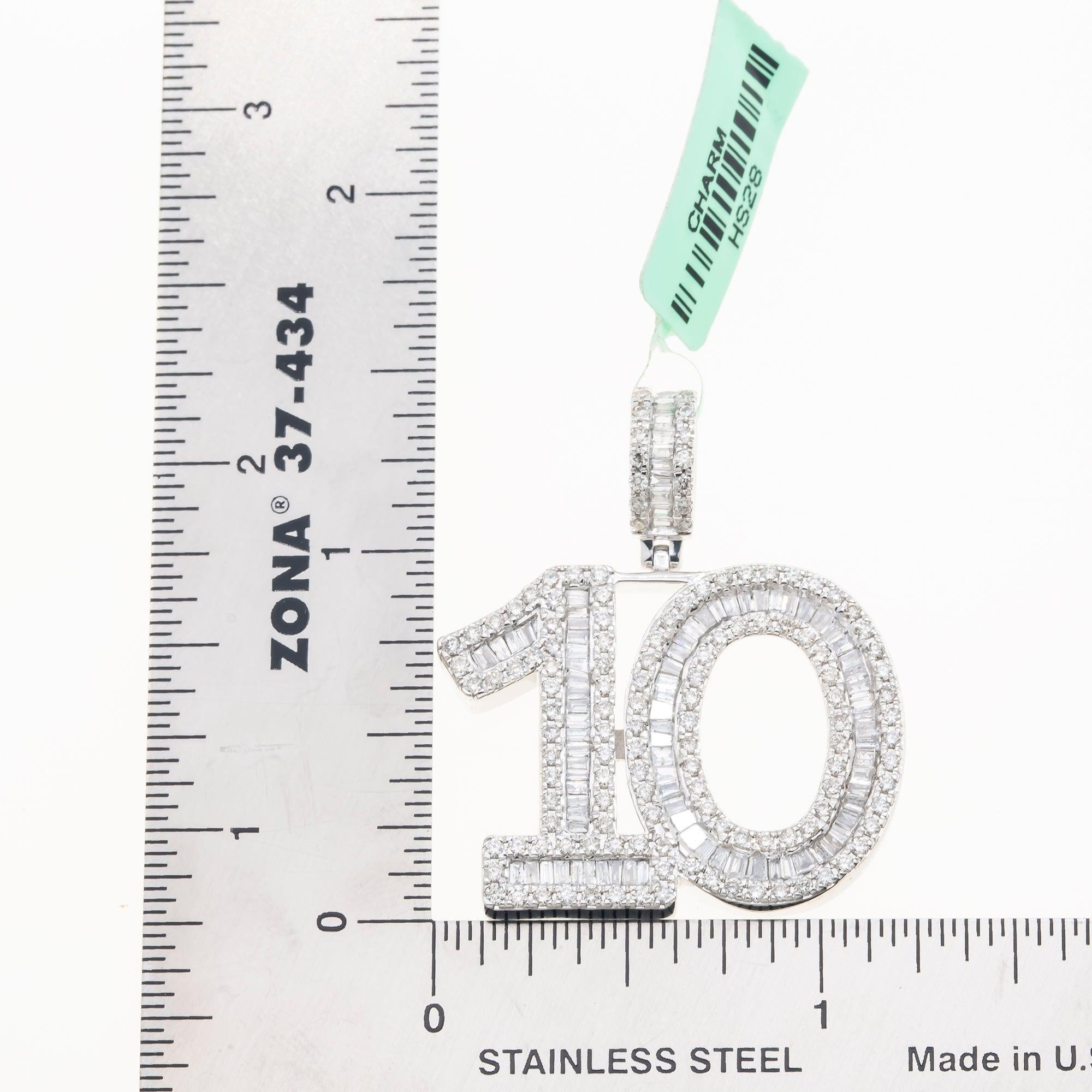 10K GOLD BAGUETTE AND ROUND DIAMOND NUMBER 10 PENDANT 0.69 CT