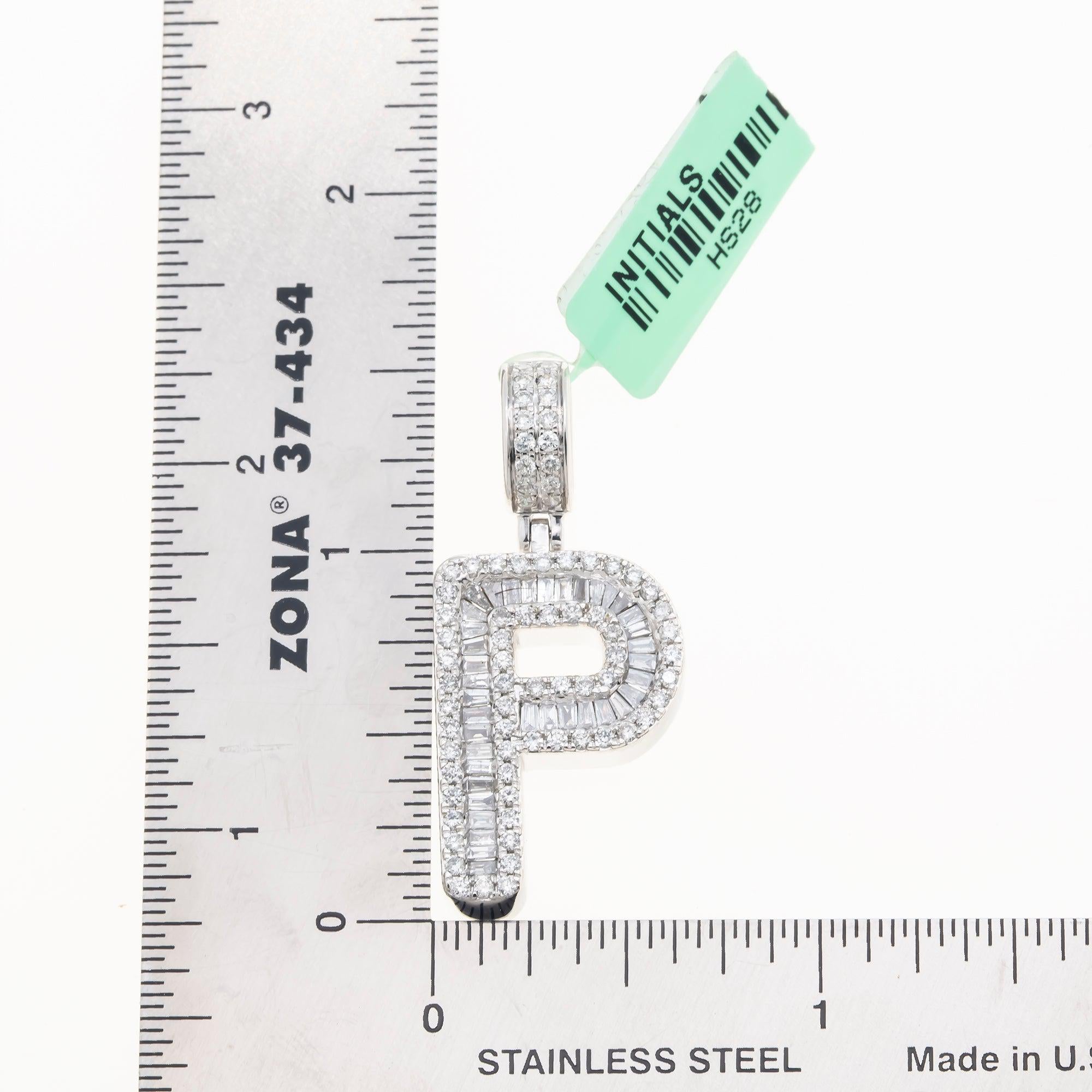 10K GOLD BAGUETTE AND ROUND DIAMOND INITIAL P PENDANT 1.50 CT