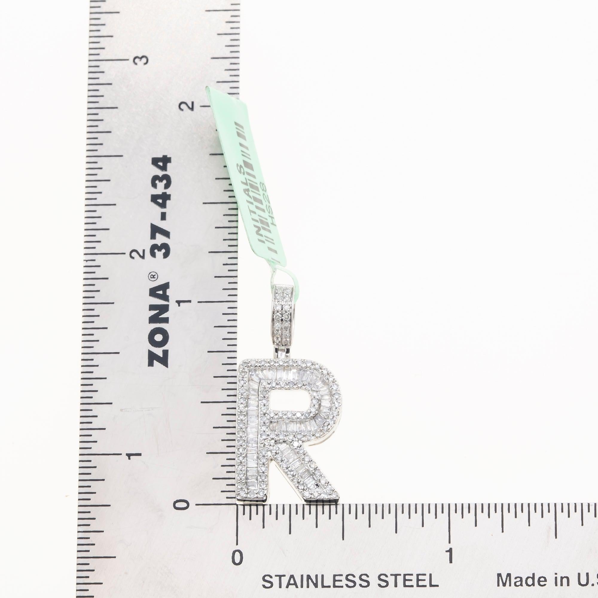 10K GOLD BAGUETTE AND ROUND DIAMOND INITIAL R PENDANT 1.50 CT