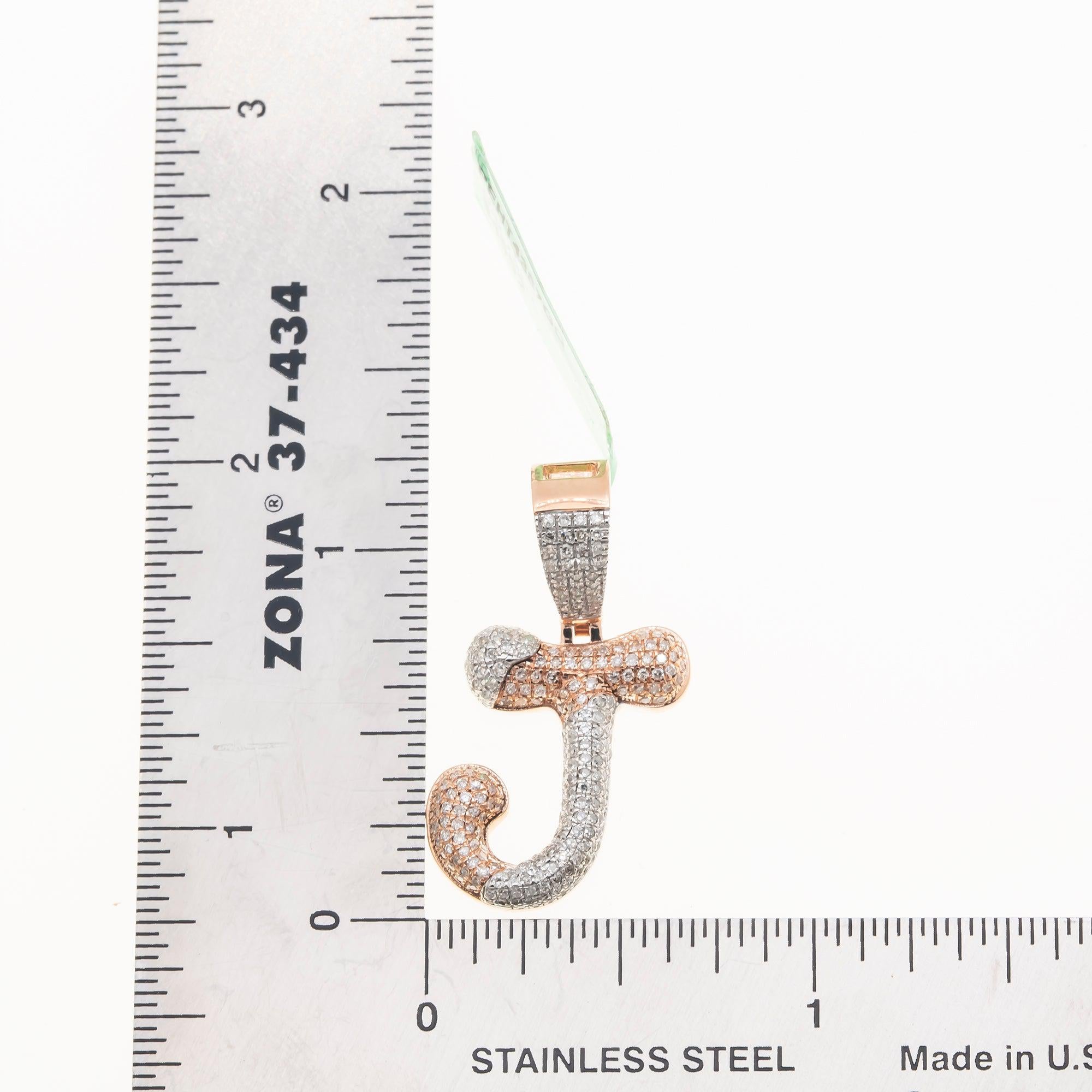10K GOLD ROUND DIAMOND TWO TONE INITIAL J PENDANT 0.89 CT