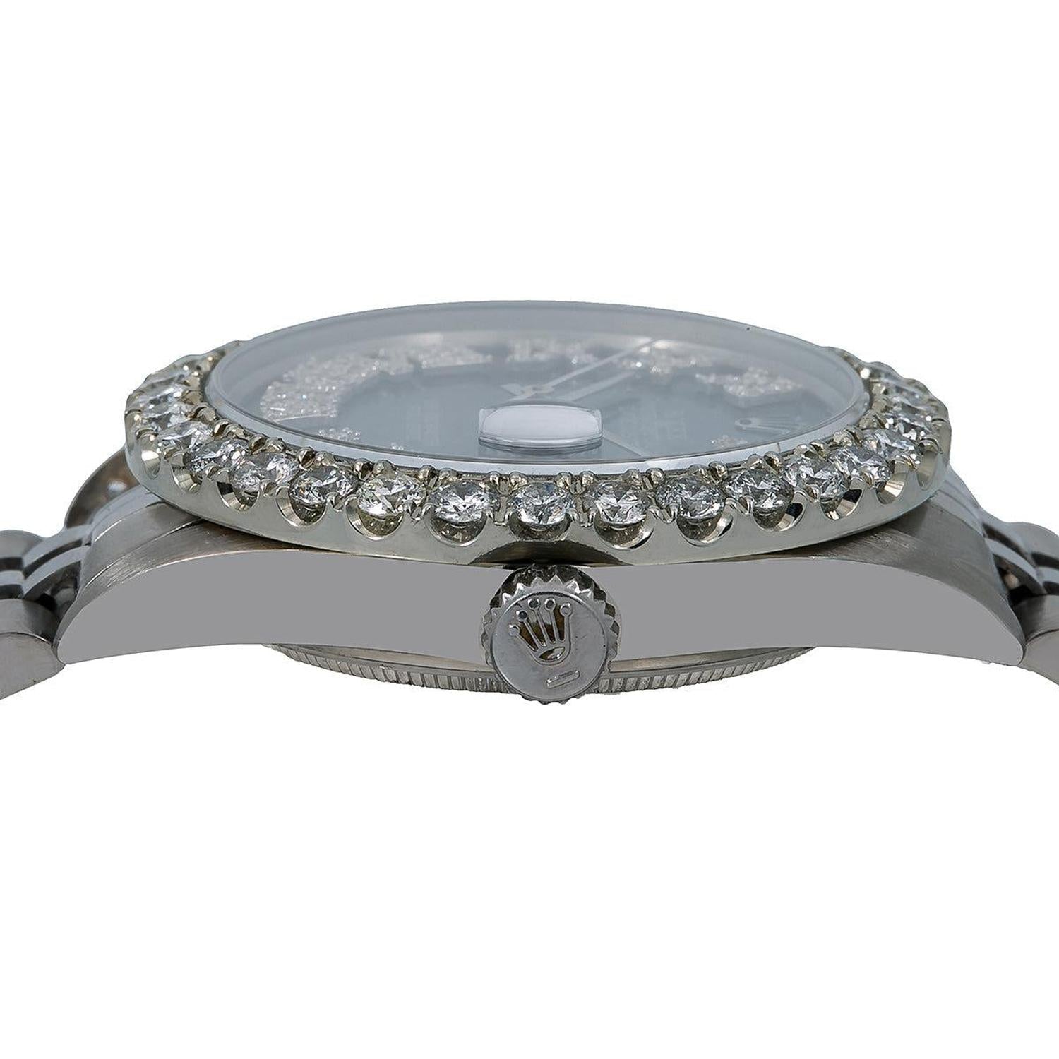 Rolex Datejust 36MM 16014 Blue Roman Diamond Dial Diamond Bezel Stainless Steel Jubilee Bracelet 3.25ct