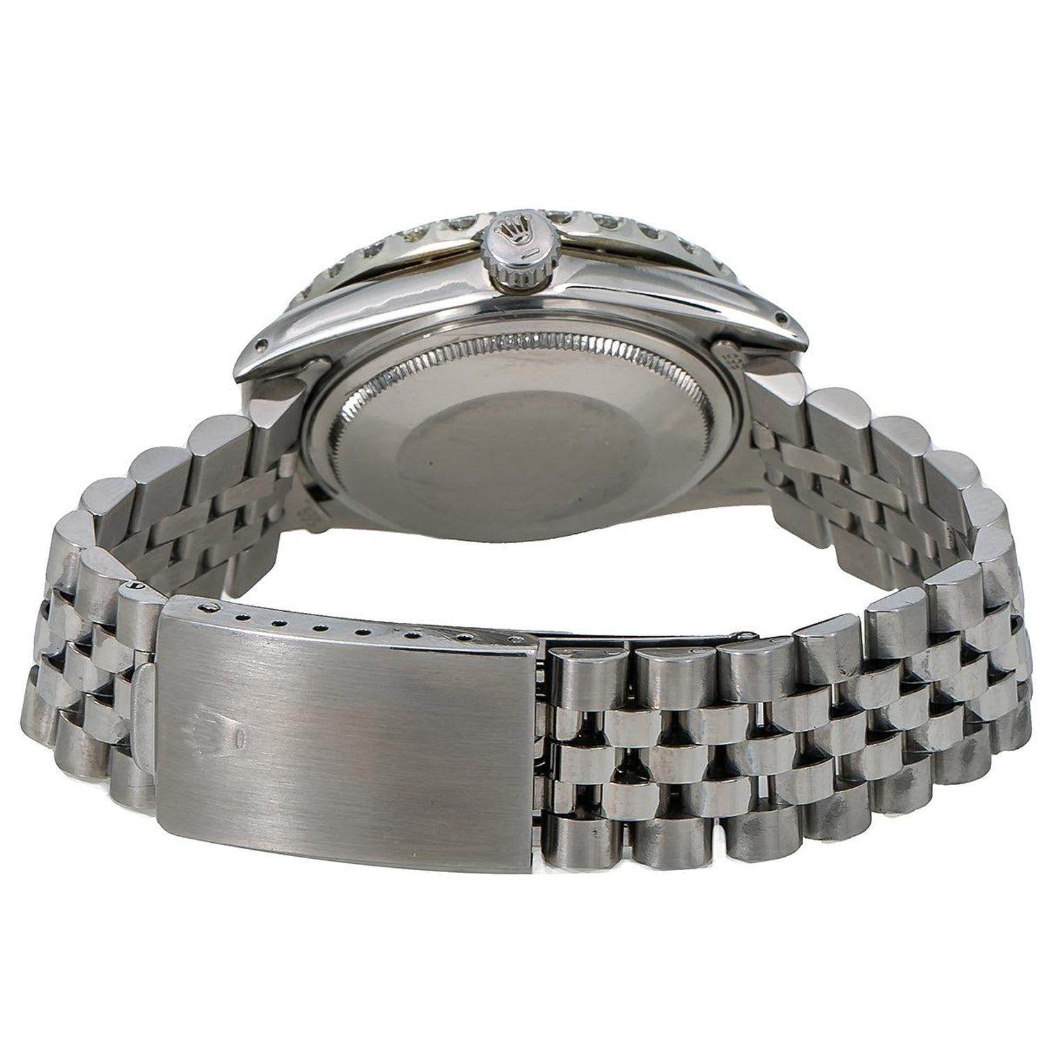 Rolex Datejust 36MM 16014 Blue Roman Diamond Dial Diamond Bezel Stainless Steel Jubilee Bracelet 3.25ct