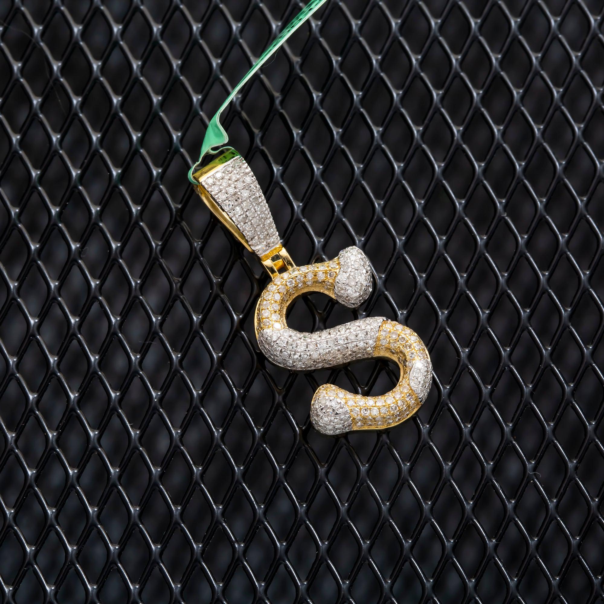 10K GOLD ROUND DIAMOND TWO TONE INITIAL S PENDANT 0.89 CT