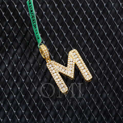 10K GOLD BAGUETTE AND ROUND DIAMOND INITIAL M PENDANT 1.50 CT