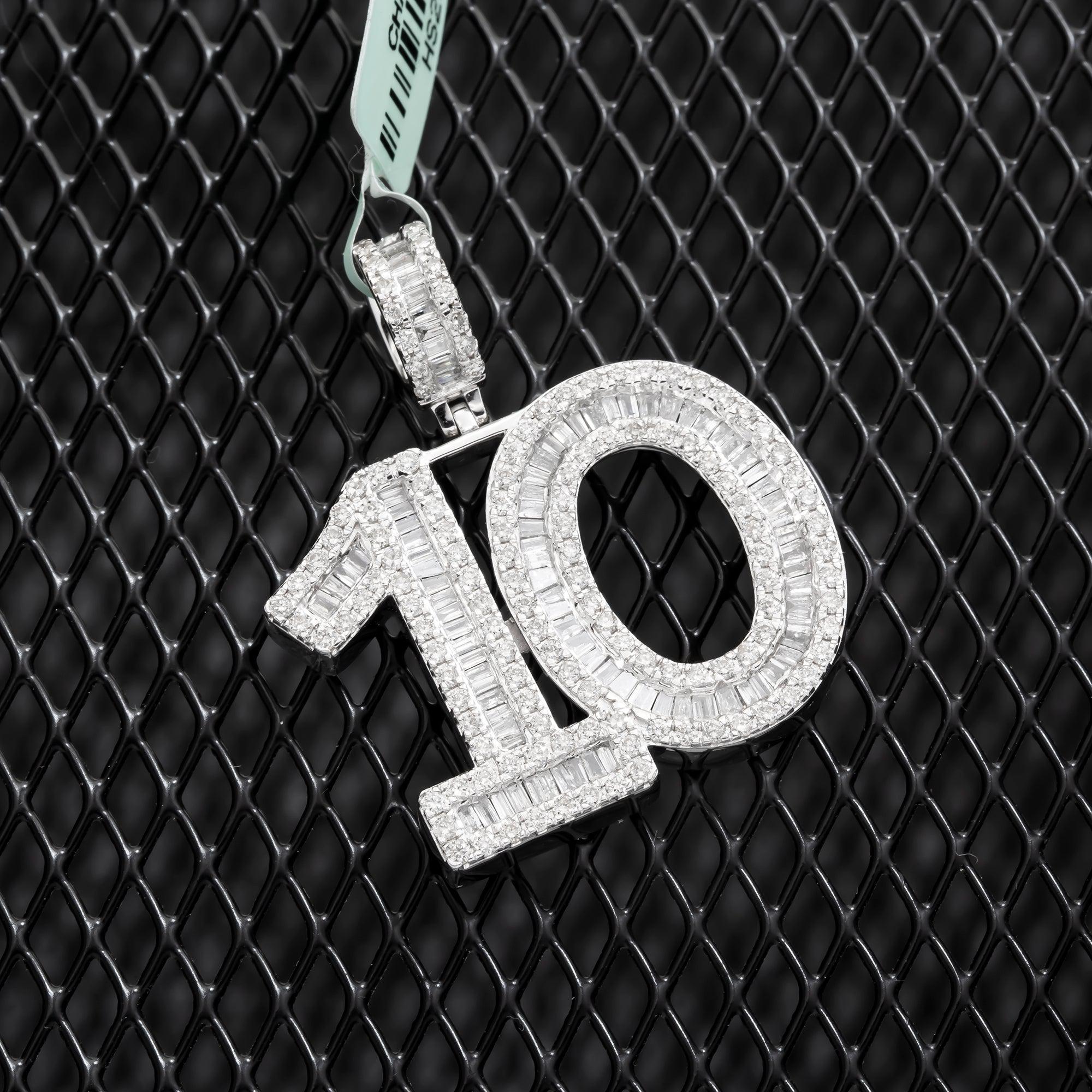 10K GOLD BAGUETTE AND ROUND DIAMOND NUMBER 10 PENDANT 0.69 CT