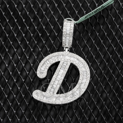 10K GOLD BAGUETTE AND ROUND DIAMOND INITIAL D PENDANT 0.50 CT