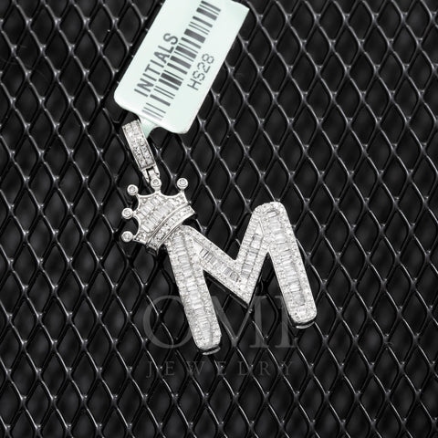 10K GOLD BAGUETTE DIAMOND INITIAL M WITH CROWN PENDANT 0.69 CT