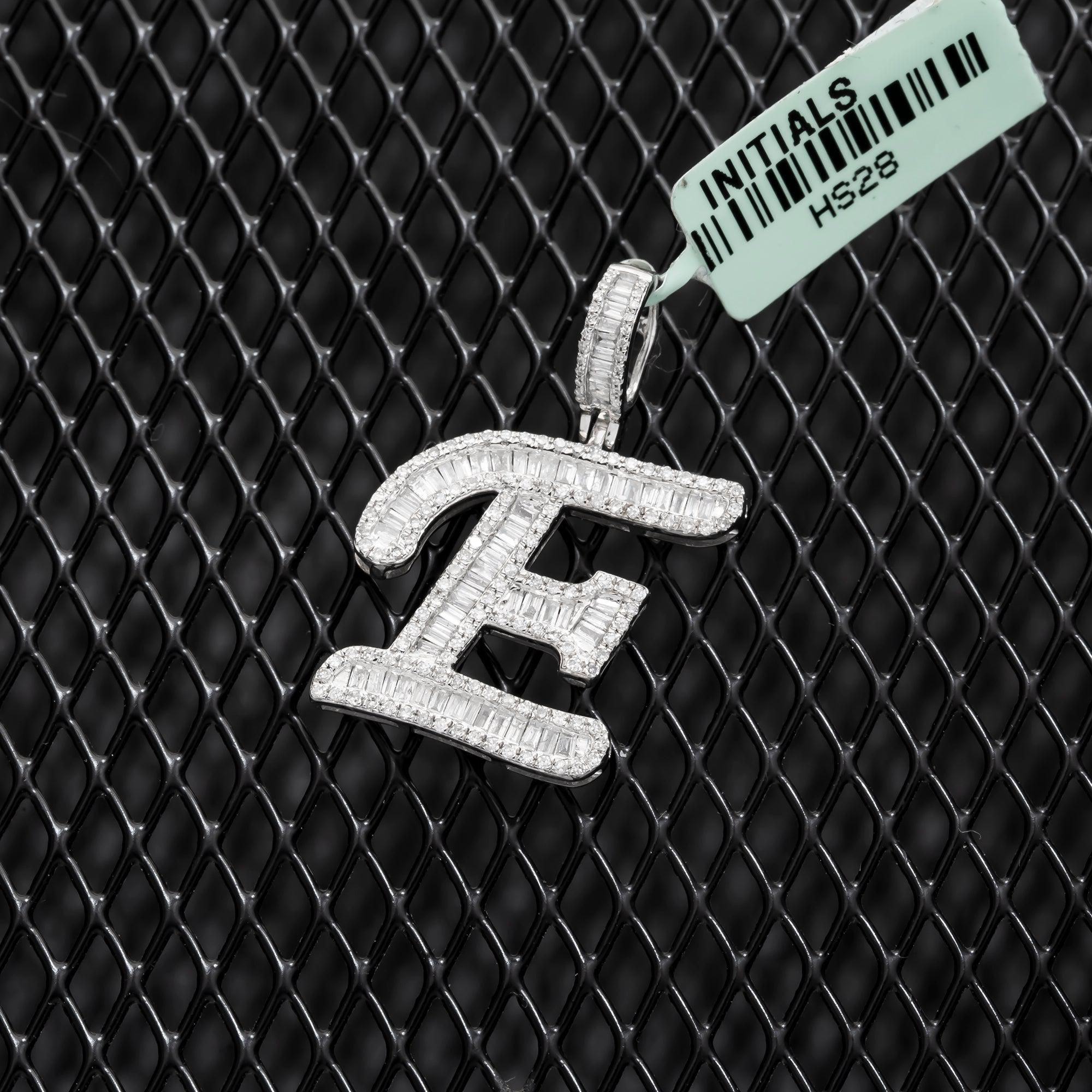 10K GOLD BAGUETTE AND ROUND DIAMOND INITIAL E PENDANT 0.50 CT