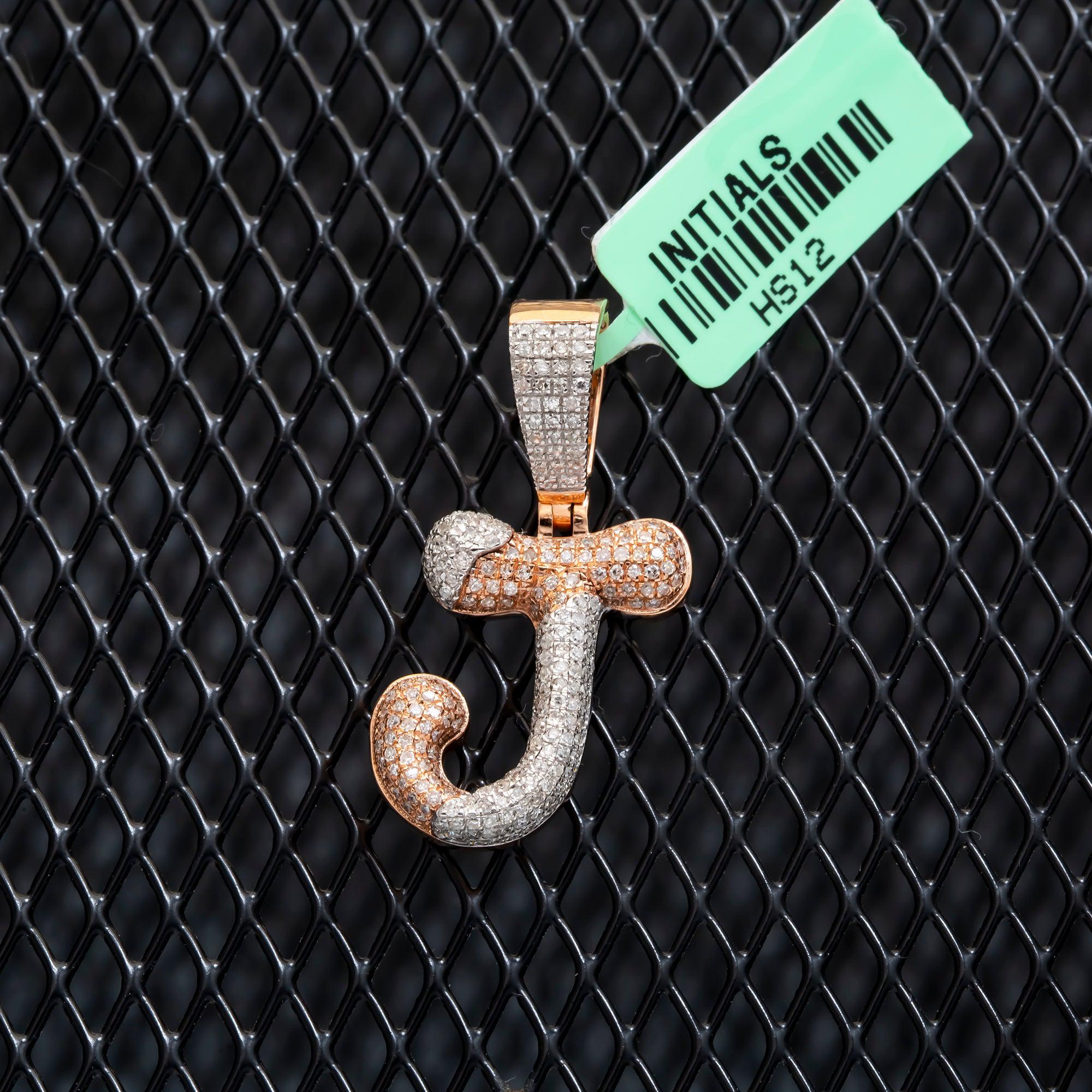 10K GOLD ROUND DIAMOND TWO TONE INITIAL J PENDANT 0.89 CT