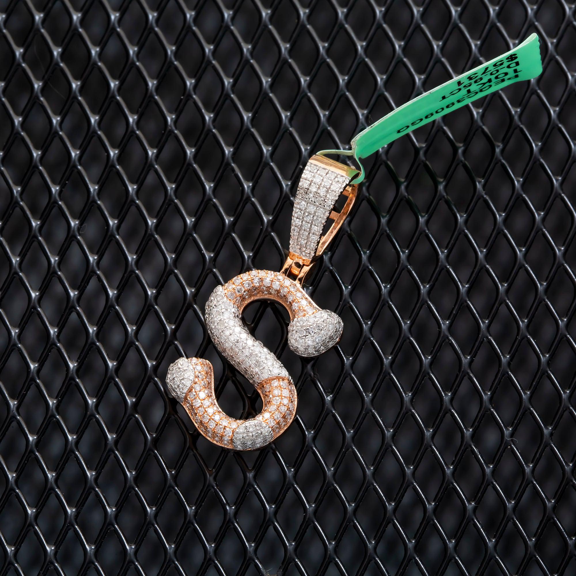 10K GOLD ROUND DIAMOND TWO TONE INITIAL S PENDANT 0.95 CT