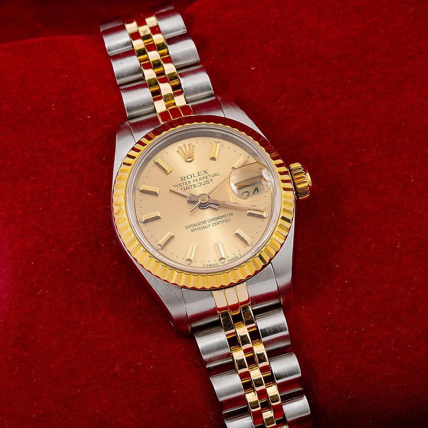 Rolex Datejust 26MM 6917 Champagne Dial Fluted Bezel Two Tone Yellow Gold Jubilee Bracelet
