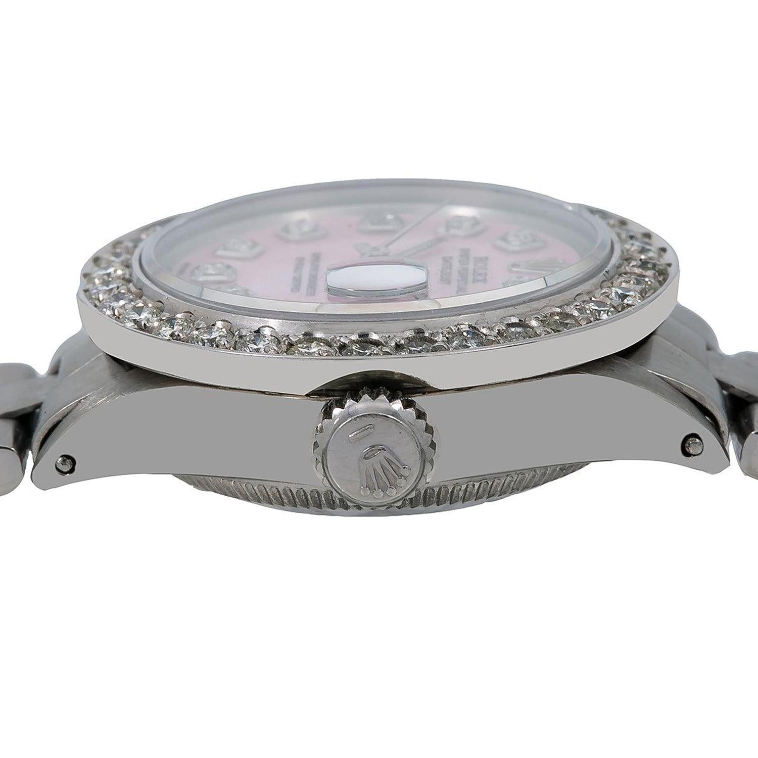 Rolex Datejust 26MM 69160 Pink Mother of Pearl Diamond Dial Diamond Bezel Stainless Steel Oyster Bracelet 1.25ct
