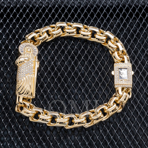 14K GOLD ST. JUDE CHINO LINK CHAIN BRACELET 27.9G WITH DIAMONDS