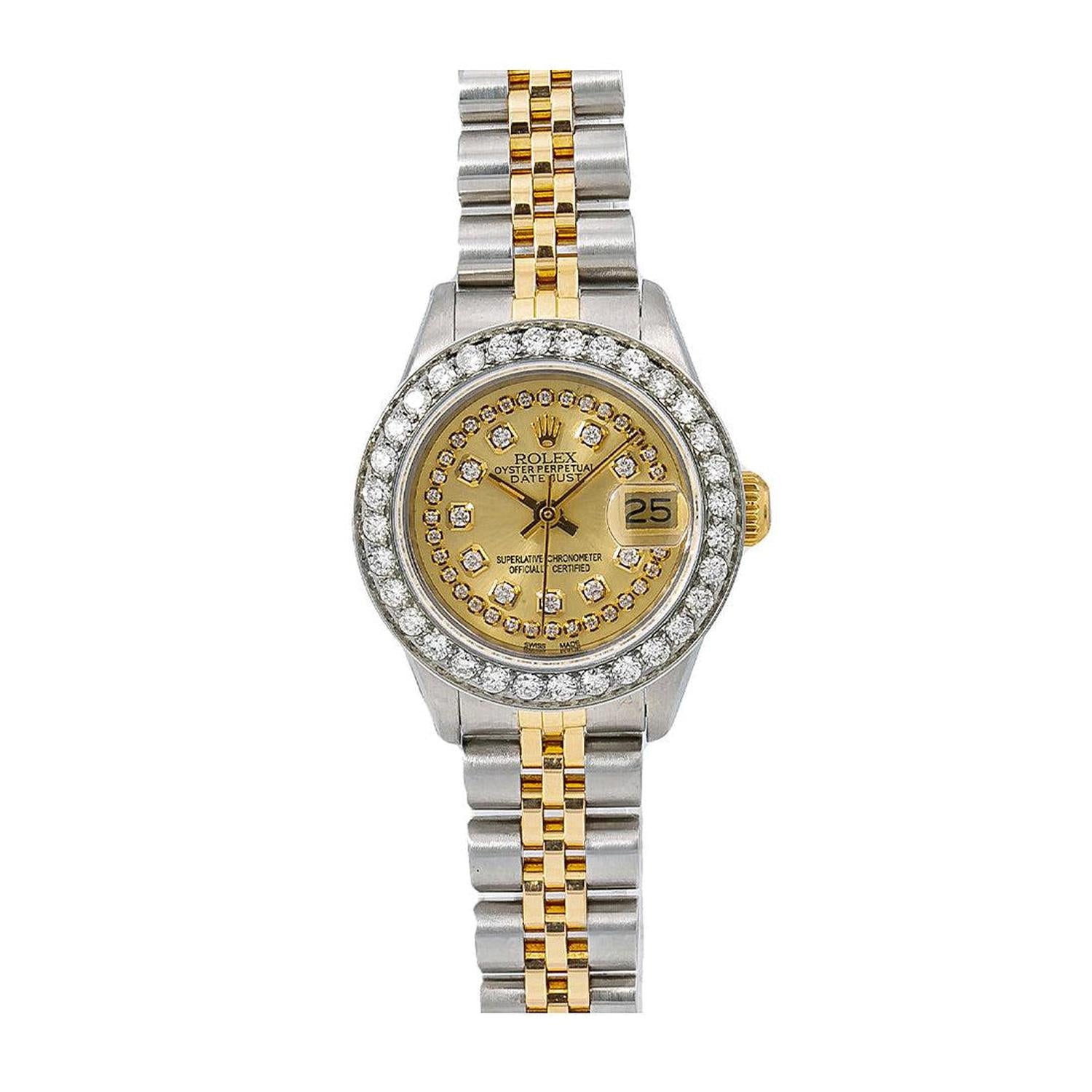 Rolex Datejust 26MM 6917 Champagne Diamond Dial Diamond Bezel Two Tone Jubilee Bracelet