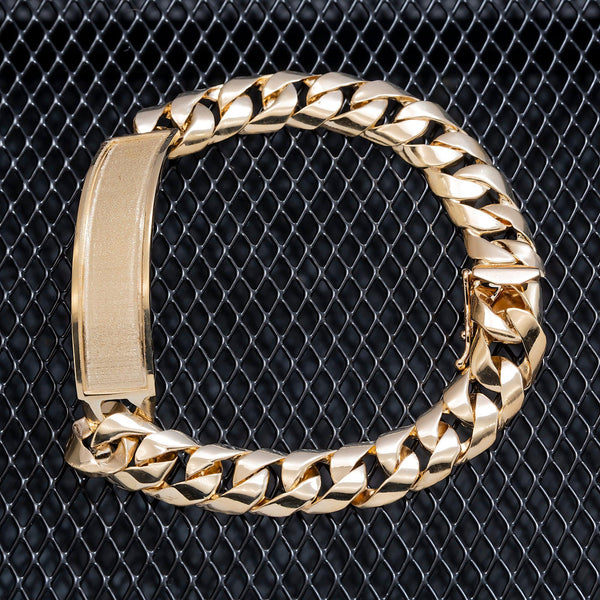 14K GOLD CUBAN LINK ID BRACELET 33.1G OMI Jewelry